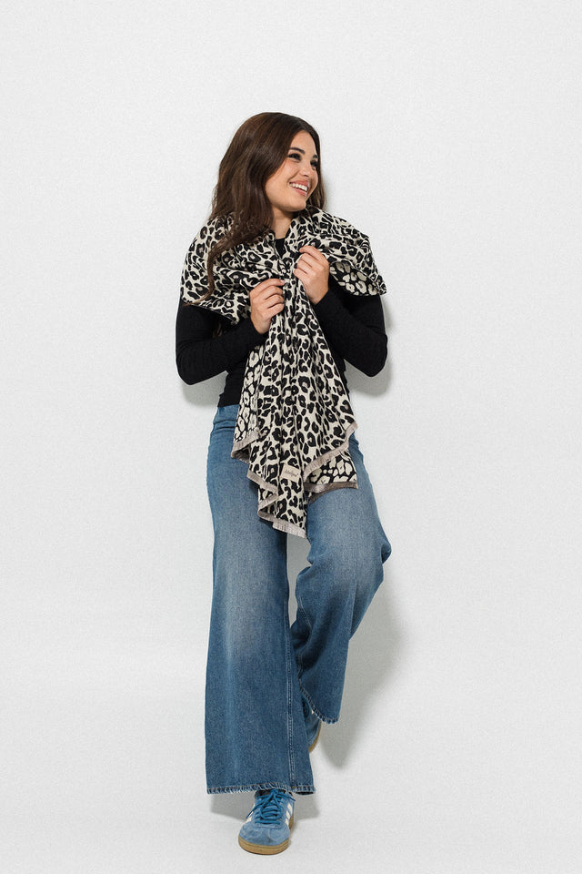Leopard Print Scarf - Black