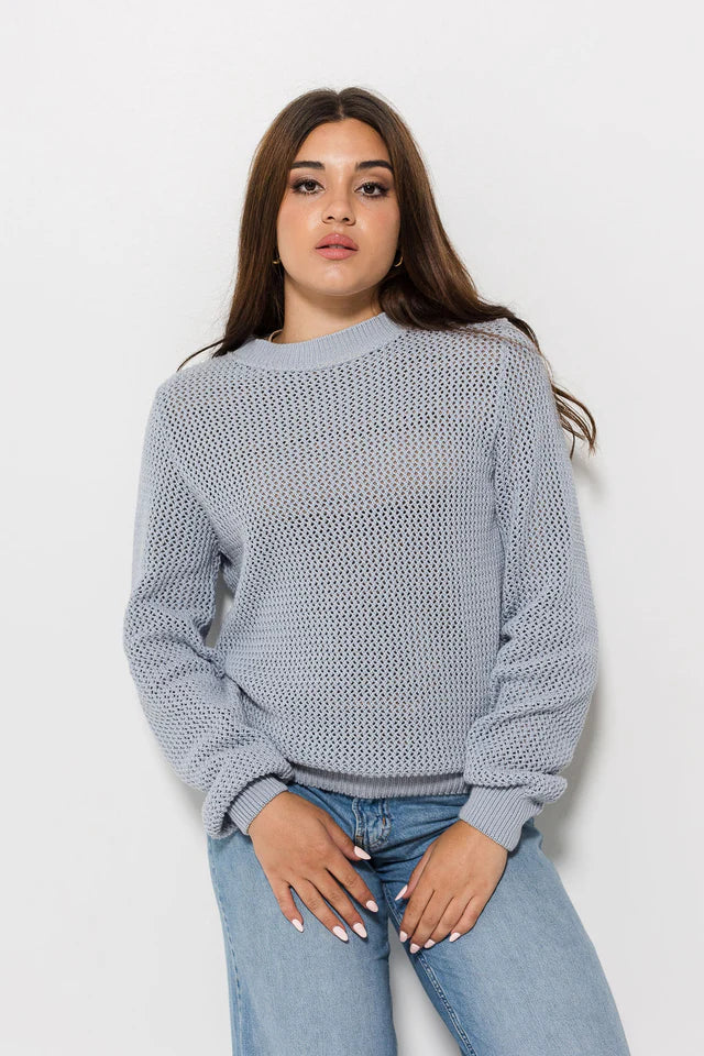 Openwork Cotton Jumper - Winter Sky