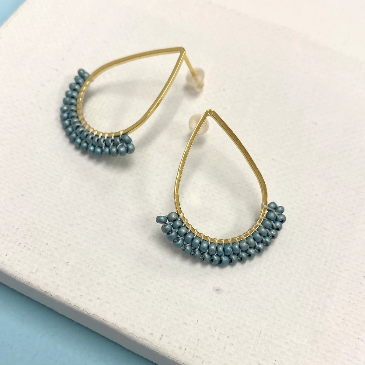 Dipped Teardrop Stud Earrings - Sea Green (Gold-Plated)