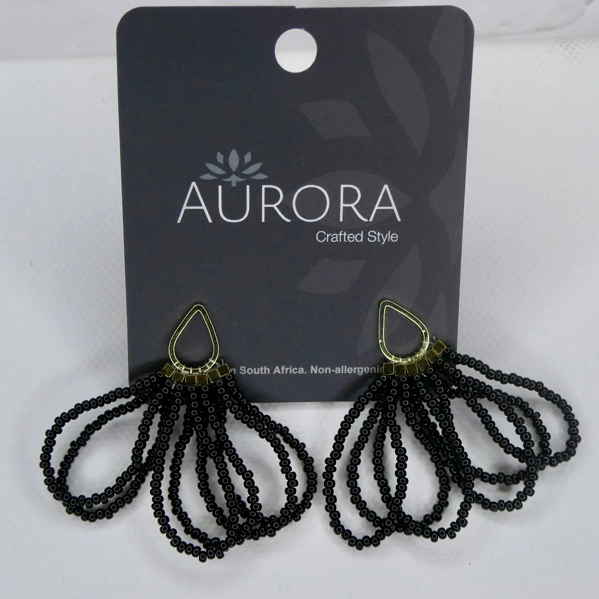 Draped Teardrop Earrings - Black (Gold-Plated)