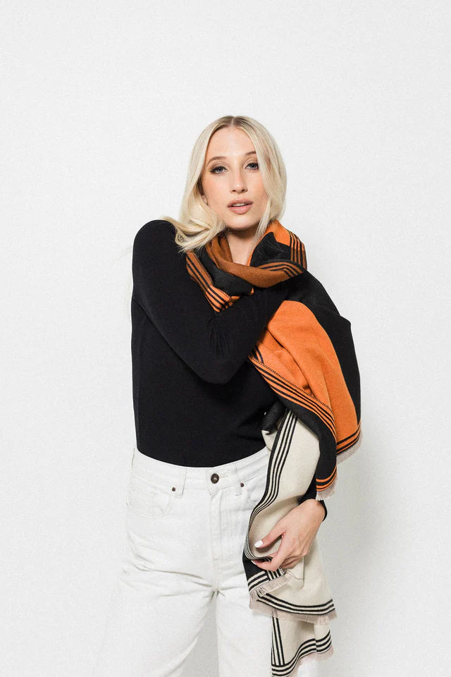 Colour Block Scarf - Orange/Green