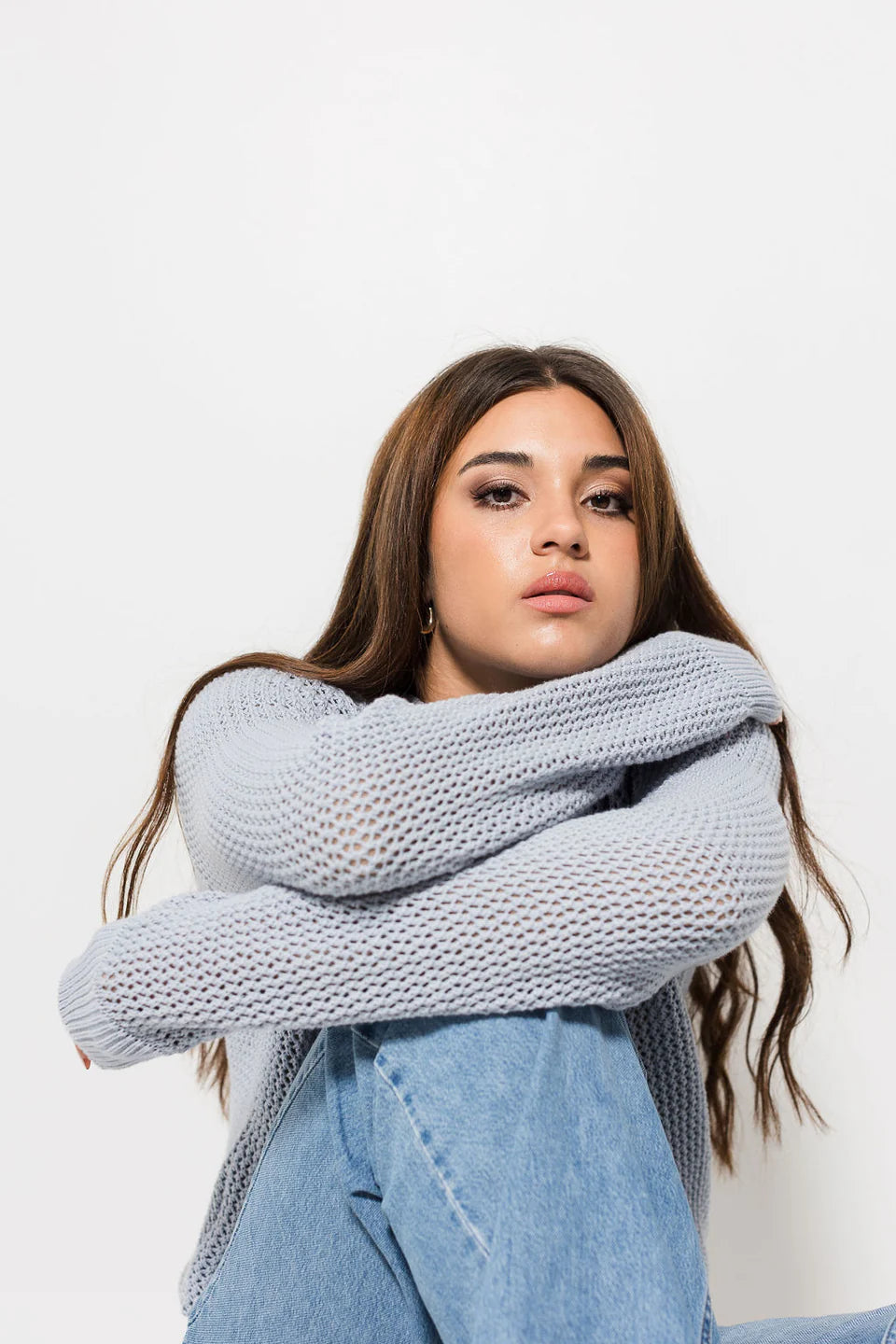 Openwork Cotton Jumper - Winter Sky