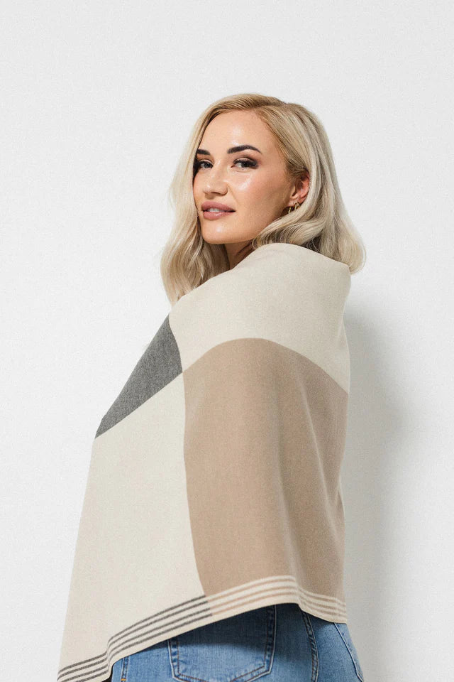 Colour Block Scarf - Creme/Caramel