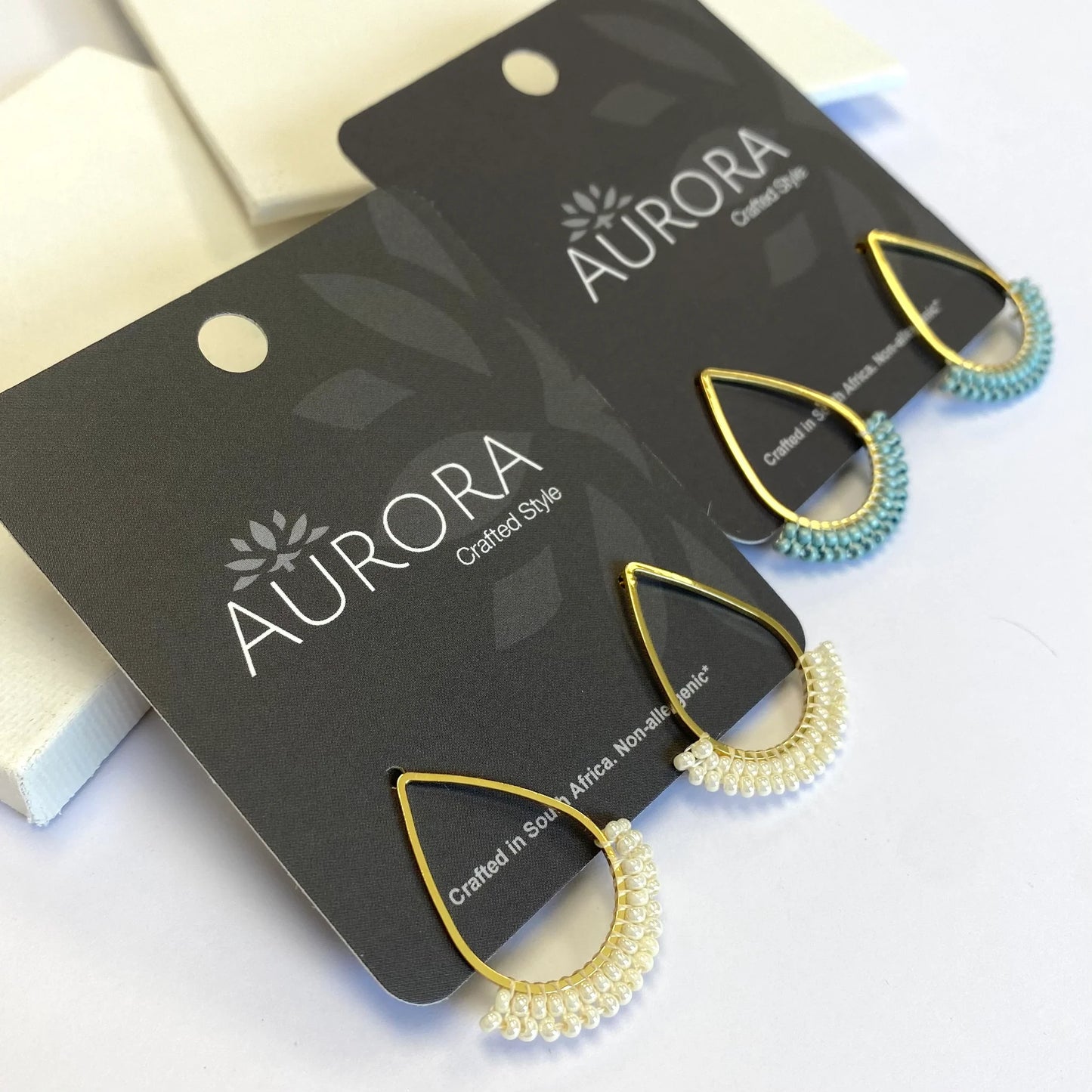 Dipped Teardrop Stud Earrings - Sea Green (Gold-Plated)