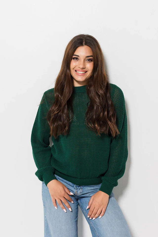 Openwork Cotton Jumper - Deep Green