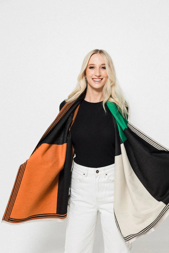 Colour Block Scarf - Orange/Green
