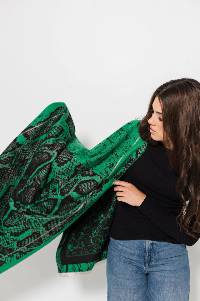 Snake Print Scarf - Green/Black
