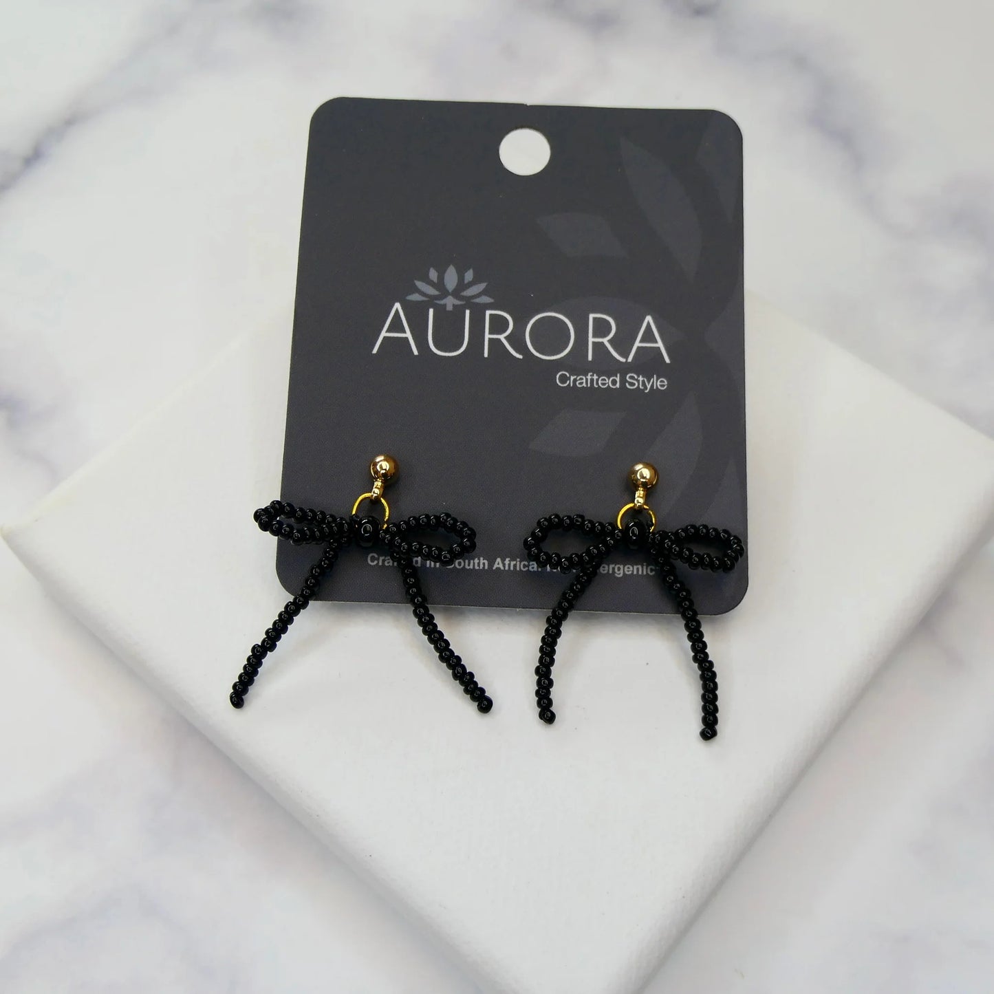 Mini Noya Bow Earrings - Black (Gold-Plated)
