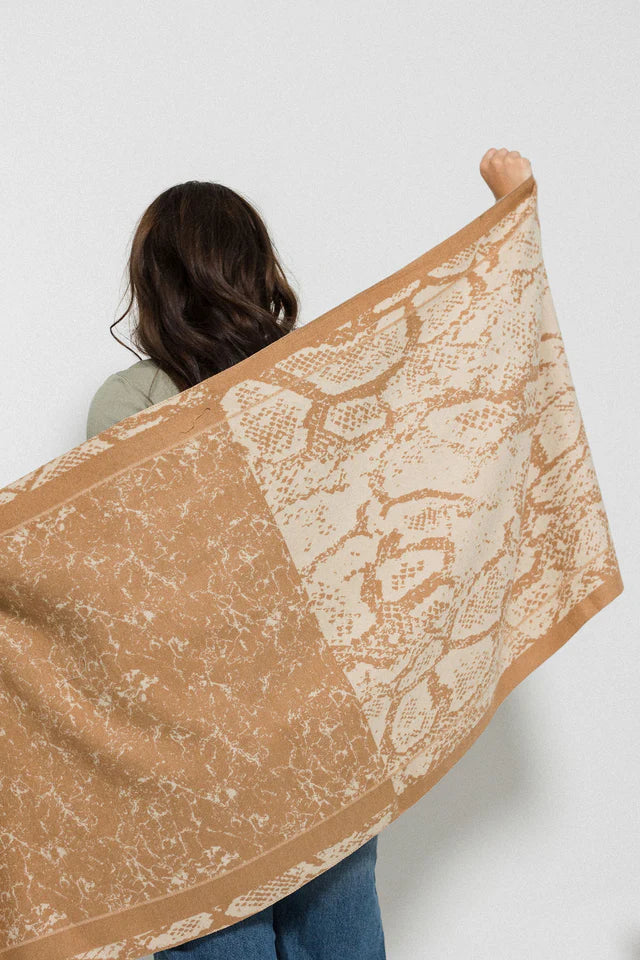 Snake Print Scarf - Caramel/Creme