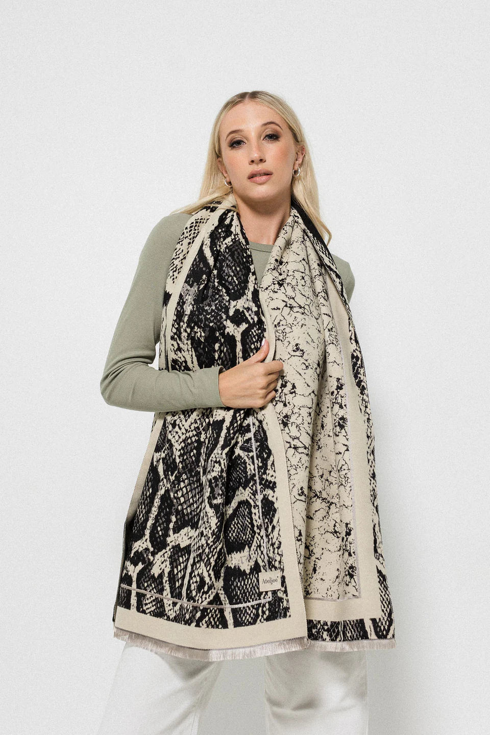 Snake Print Scarf - Ivory/Black