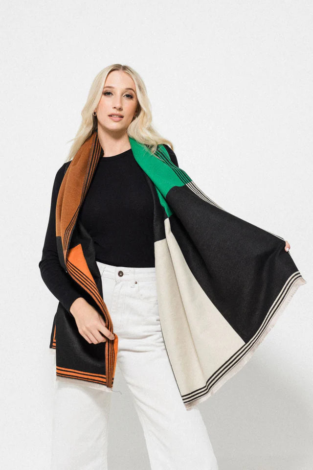 Colour Block Scarf - Orange/Green