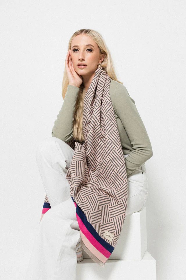 Crisscross Border Scarf - Blush