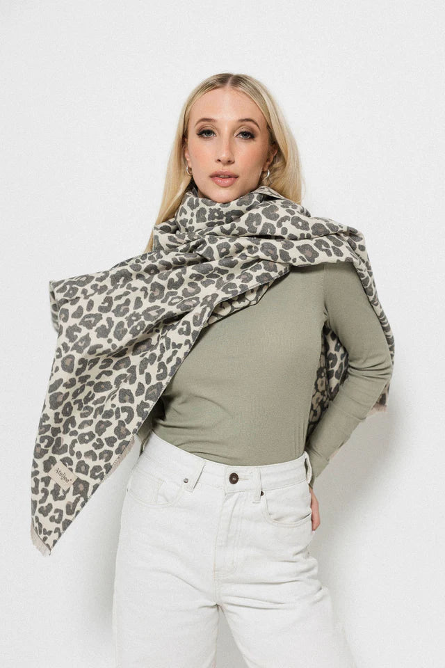 Leopard Print Scarf - Charcoal