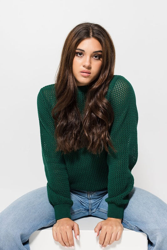 Openwork Cotton Jumper - Deep Green