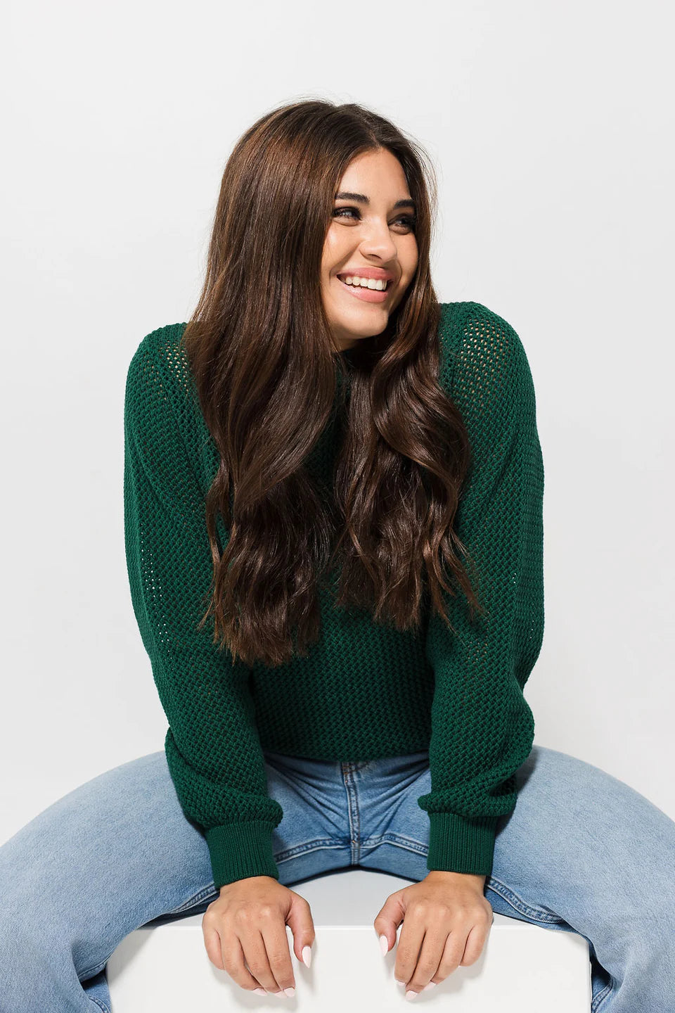 Openwork Cotton Jumper - Deep Green