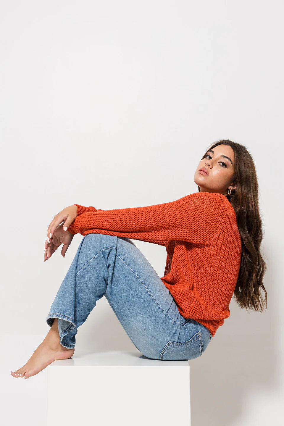 Openwork Cotton Jumper - New Rust