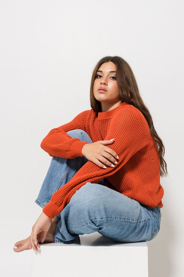 Openwork Cotton Jumper - New Rust