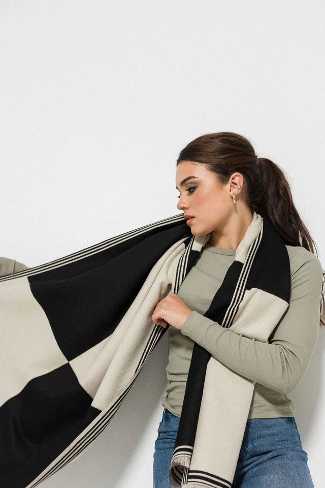 Colour Block Scarf - Black/Creme