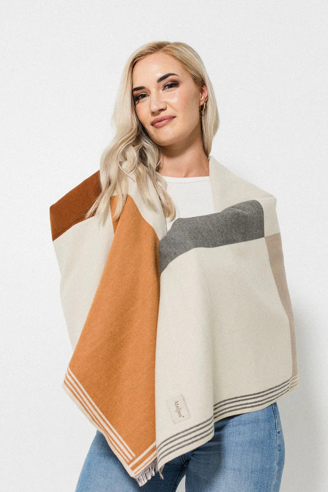 Colour Block Scarf - Creme/Caramel