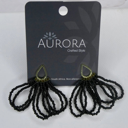 Draped Teardrop Earrings - Black (Gold-Plated)