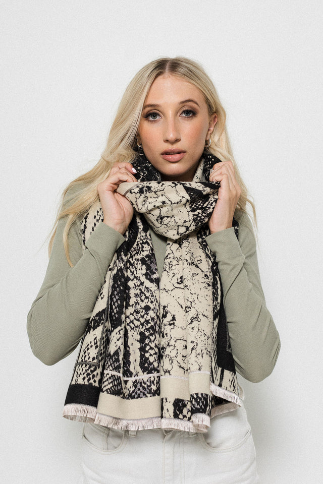 Snake Print Scarf - Ivory/Black