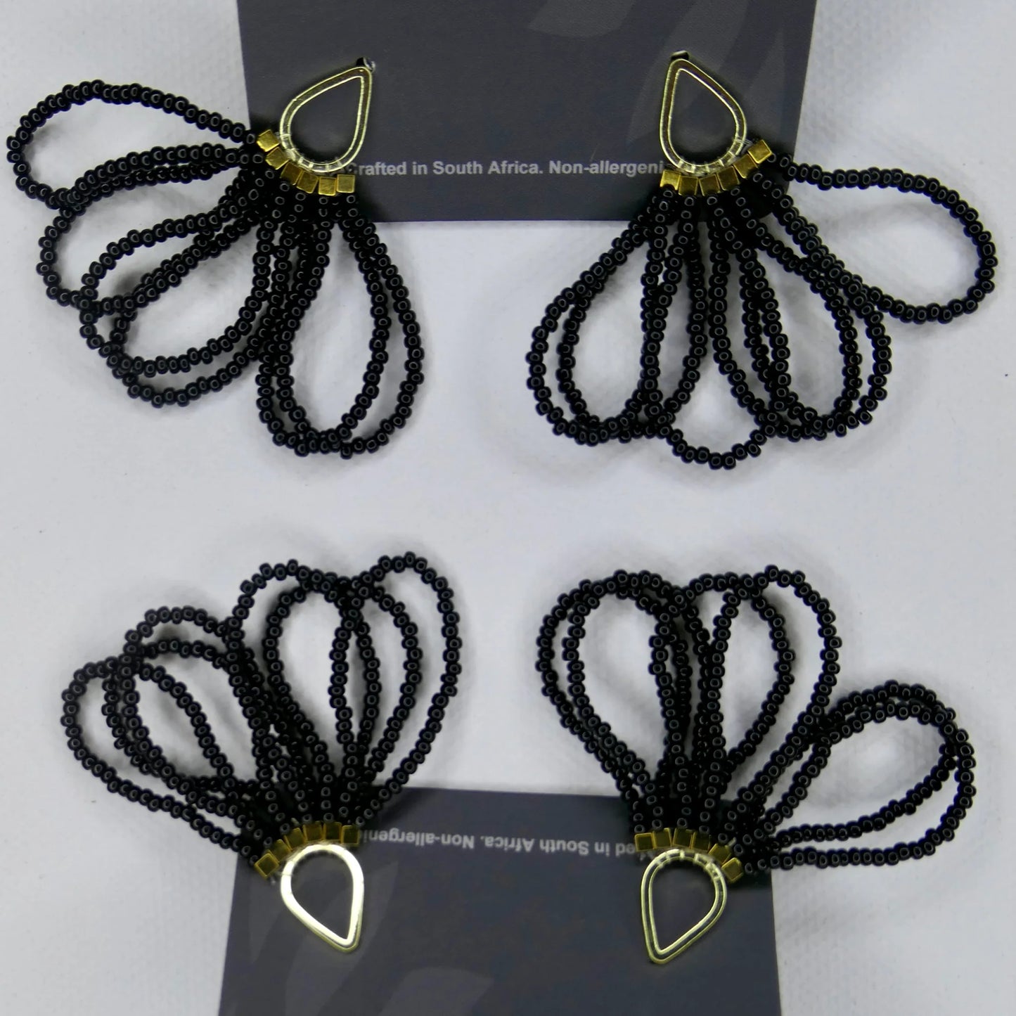 Draped Teardrop Earrings - Black (Gold-Plated)