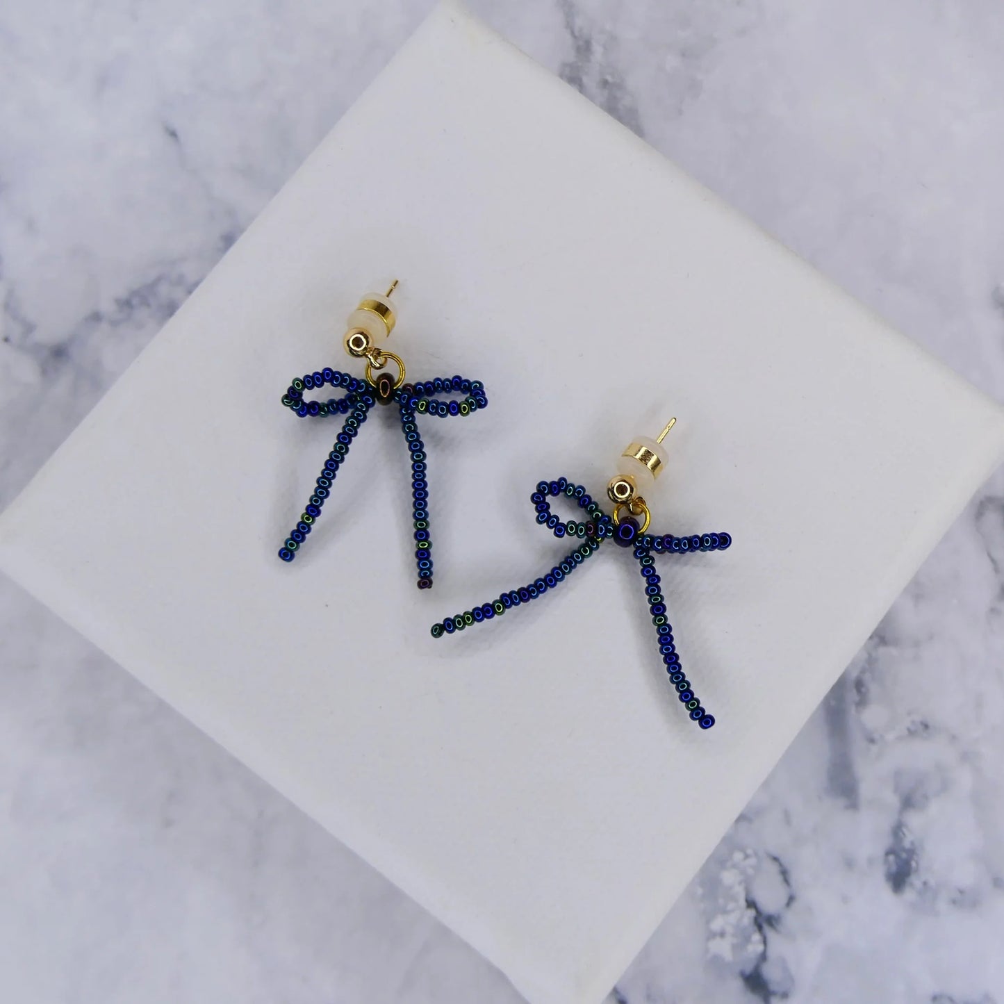 Mini Noya Bow Earrings - Mermaid Blue (Gold-Plated)