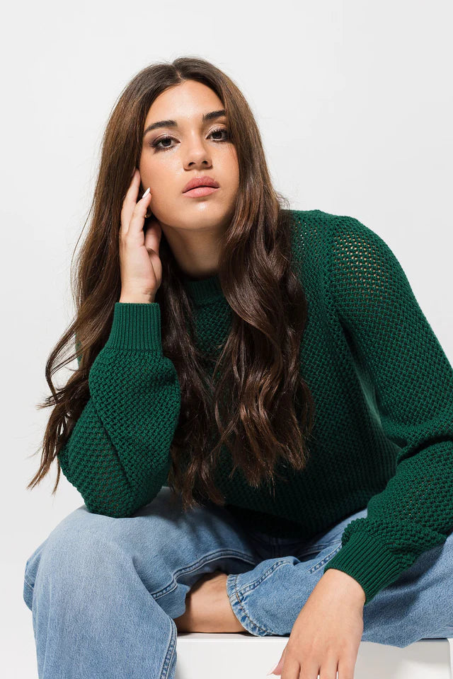 Openwork Cotton Jumper - Deep Green