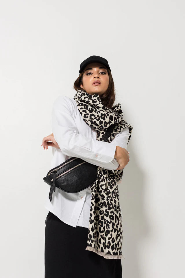 Leopard Print Scarf - Black