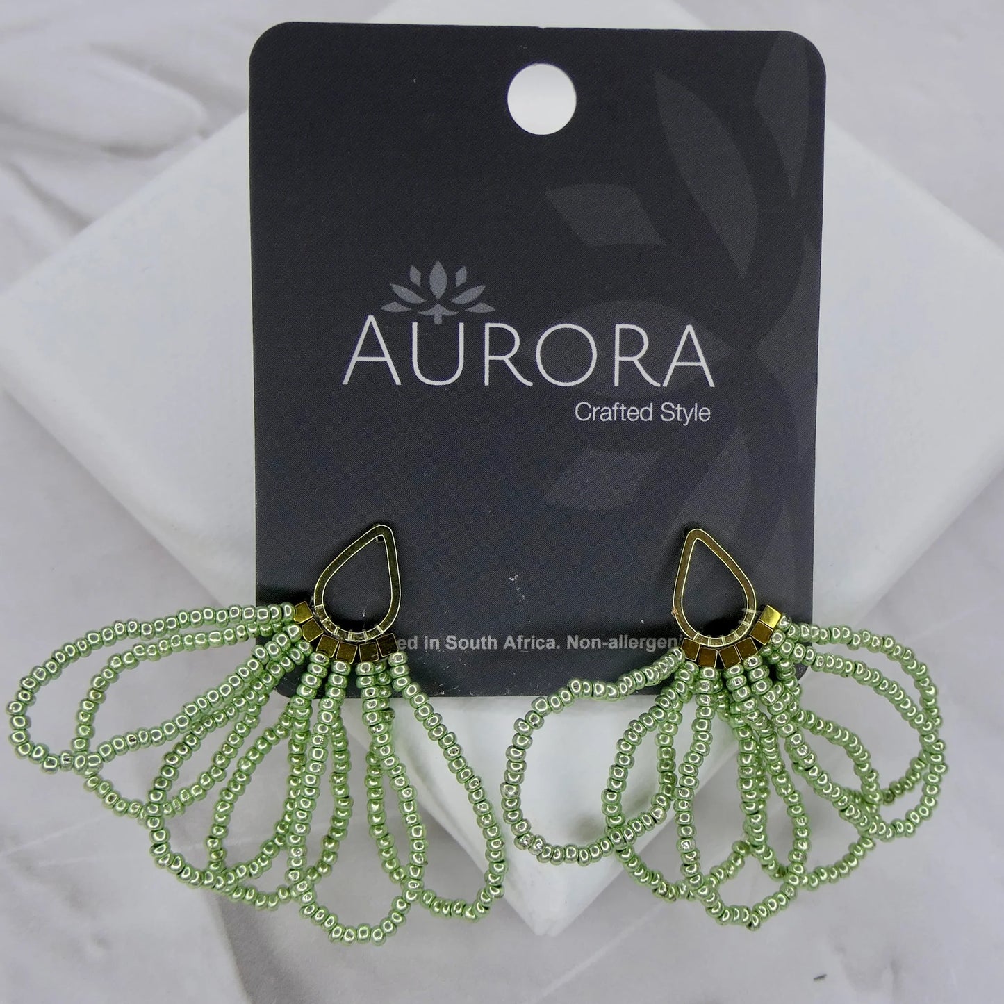 Draped Teardrop Earrings - Soft Green (Gold-Plated)