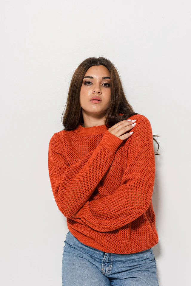 Openwork Cotton Jumper - New Rust