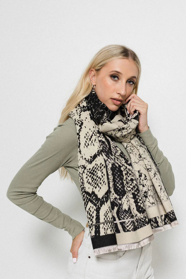Snake Print Scarf - Ivory/Black