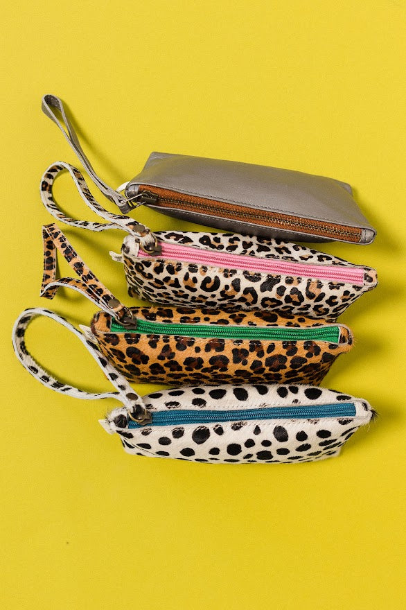 Mini Wrist Pouch Bag - Black/White Cheetah Print