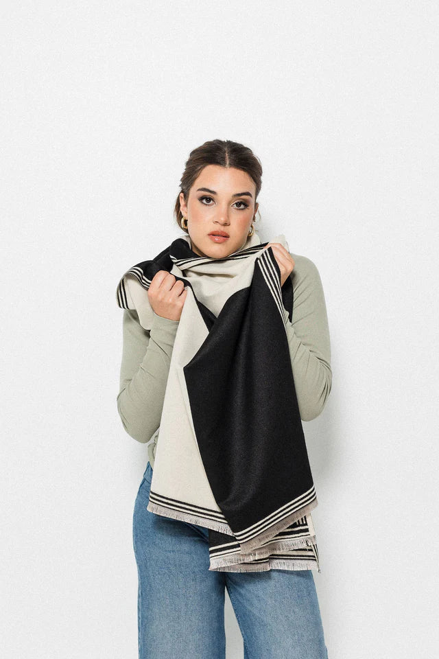 Colour Block Scarf - Black/Creme