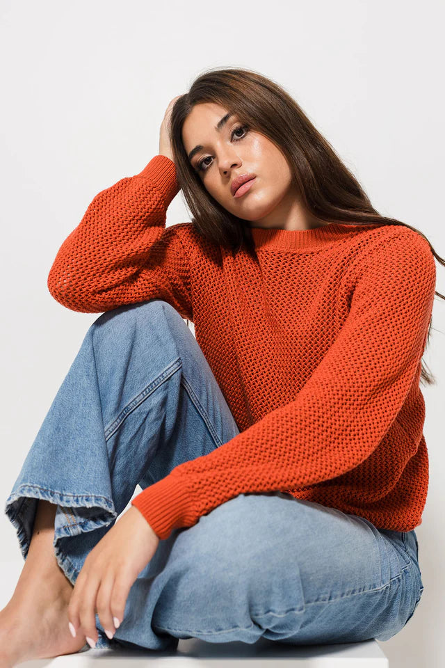 Openwork Cotton Jumper - New Rust