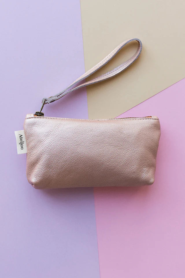 Mini Wrist Pouch Bag - Metallic Rose Gold