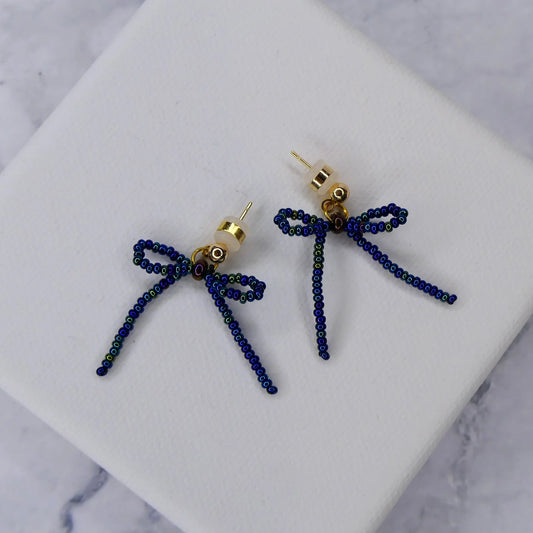 Mini Noya Bow Earrings - Mermaid Blue (Gold-Plated)
