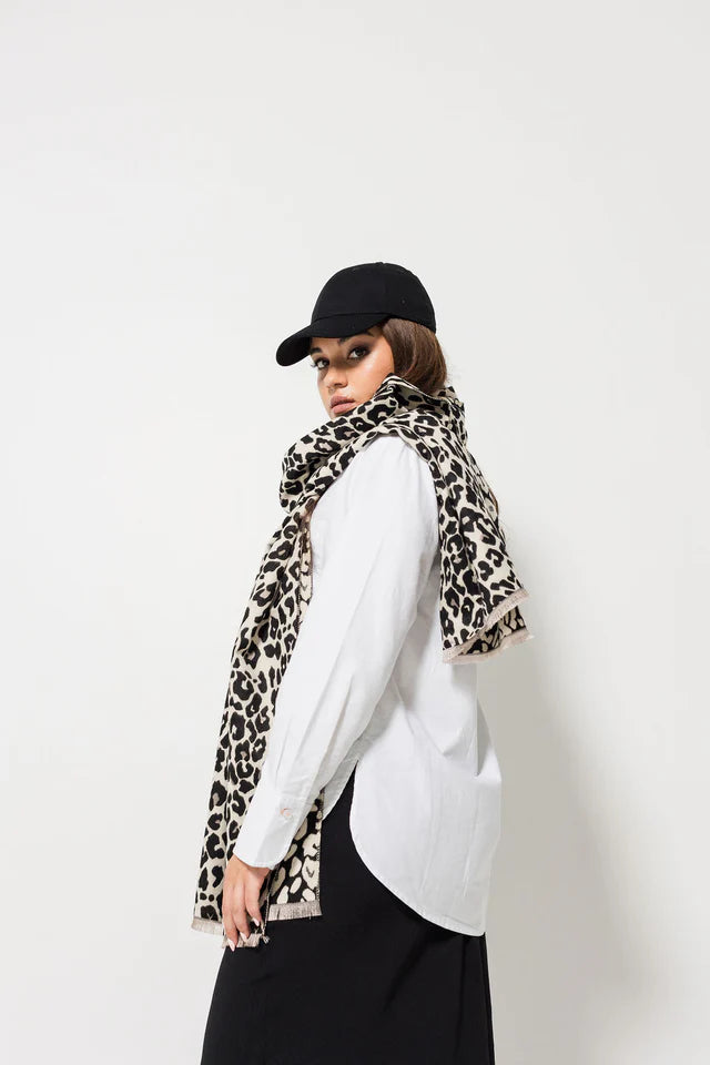 Leopard Print Scarf - Black