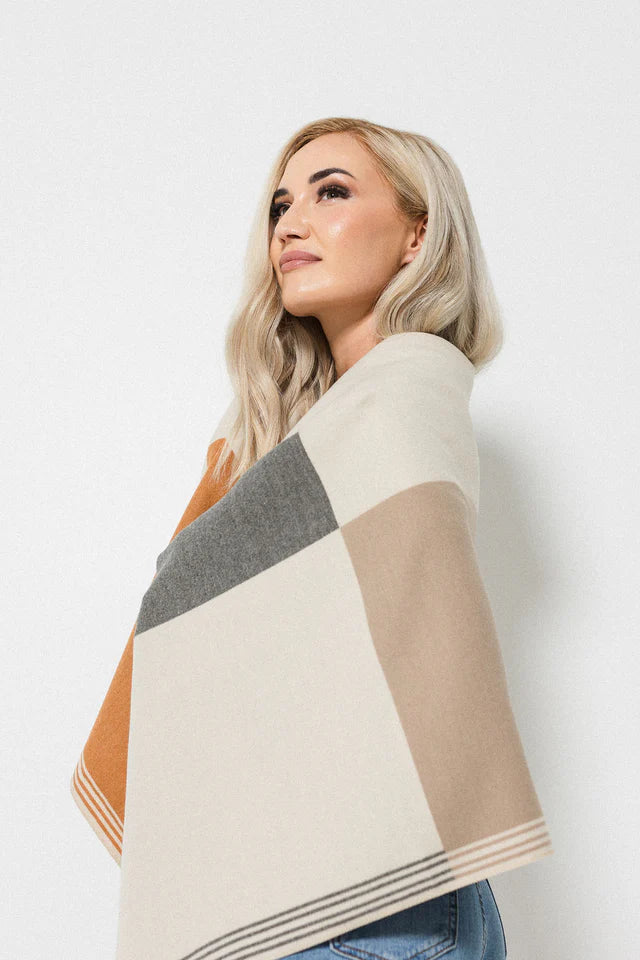 Colour Block Scarf - Creme/Caramel
