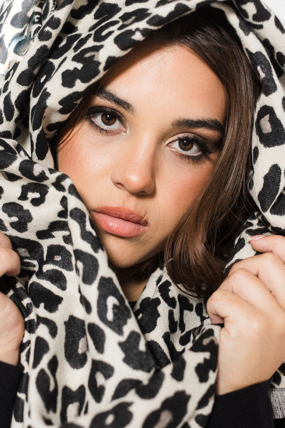 Leopard Print Scarf - Black