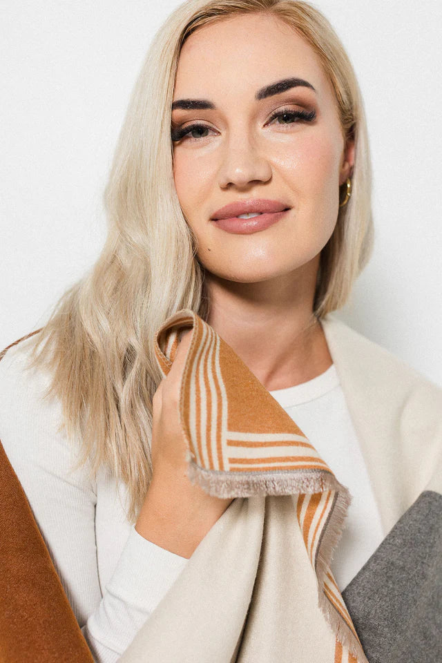 Colour Block Scarf - Creme/Caramel