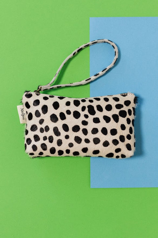 Mini Wrist Pouch Bag - Black/White Cheetah Print