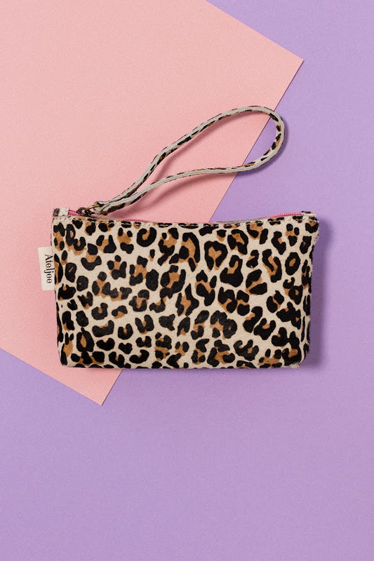 Mini Wrist Pouch Bag - Creme/Brown Leopard Print