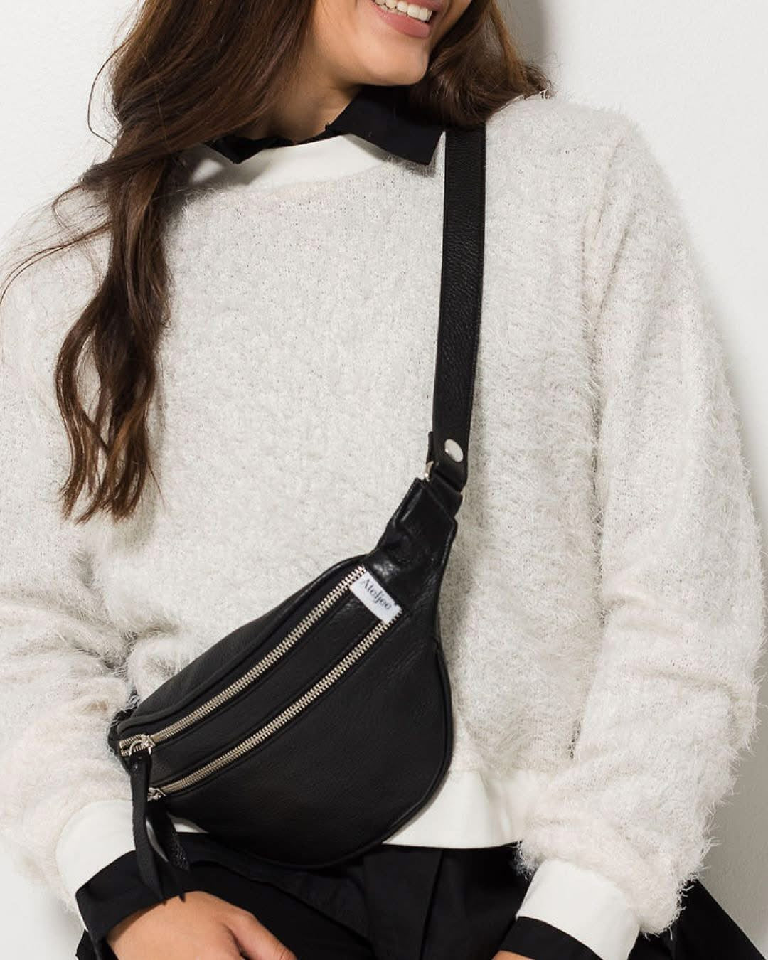 Crossbody Bag - Black with Silver Zip
