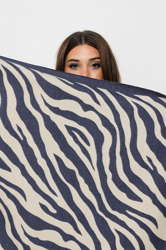Zebra Print Scarf - Denim/Creme