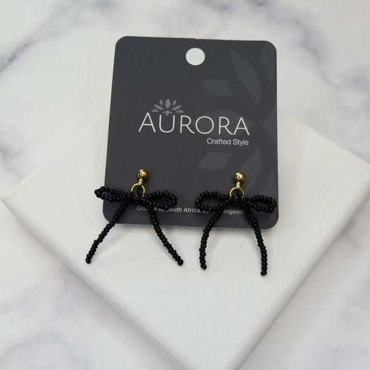 Mini Noya Bow Earrings - Black (Gold-Plated)