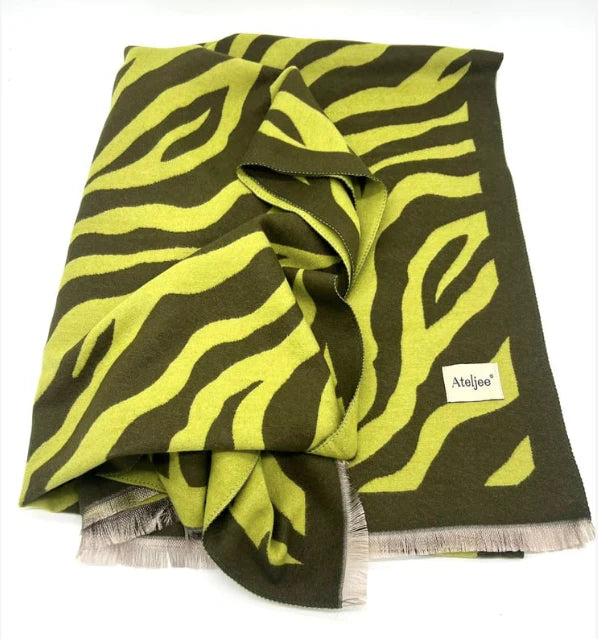 Zebra Print Scarf - Olive/Chartreuse