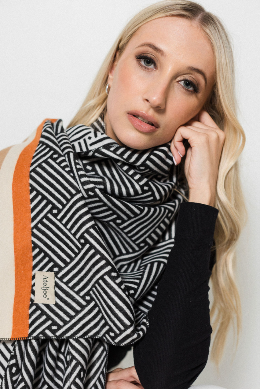 Crisscross Boarder Scarf - Black/Orange