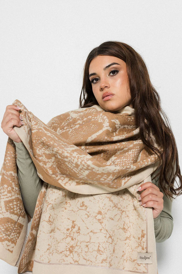 Snake Print Scarf - Caramel/Creme