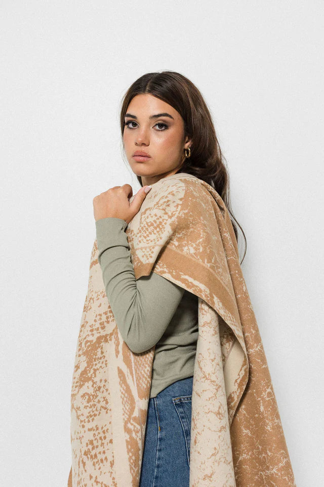 Snake Print Scarf - Caramel/Creme